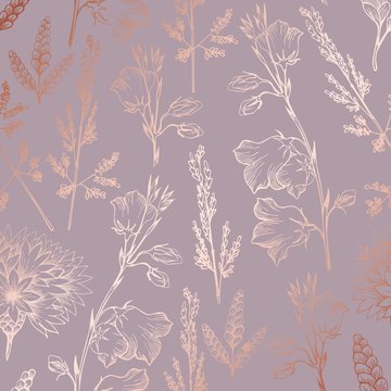 Rose gold. Elegant decorative floral pattern for printing
