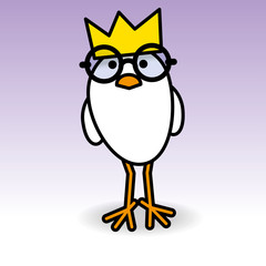 White Staring Chick Wearing Party Hat and Round Black Spectacles