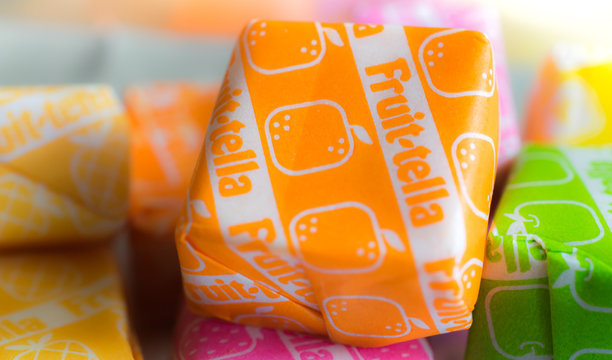 Fruit-tella orange sweet candy close up