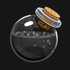 Bottle of death. Game icon of magic elixir. Interface for rpg or match3 game.