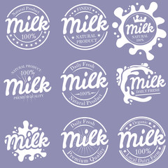 Fototapeta premium Vector milk logotypes and labels set