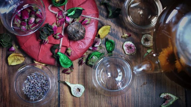 4k Classic Tea Glass Pot Pouring from Above