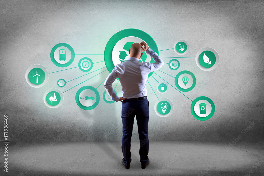 Poster view of a technology ecologic interface with icon displayed on a technology interface