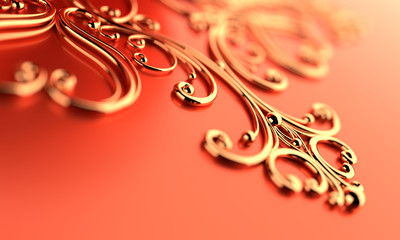 Gold Ornament On Orange Background 01