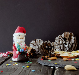 figurine Santa Claus Christmas THE BACKGROUND branches, selective focus