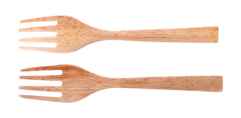 wooden fork isolated on white background