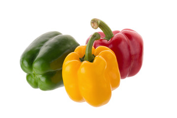 yellow red and green pepper shooted isolated on a white background