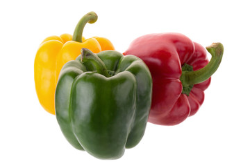 yellow red and green pepper shooted isolated on a white background