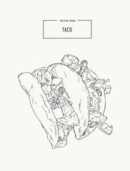 set of tacoes , mexican food hand draw sketch vector.