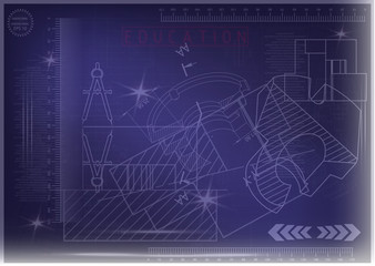 Machine-building drawings on a blue background