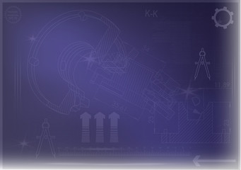 Machine-building drawings on a blue background