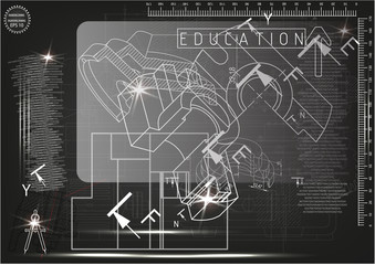 Machine-building drawings on a black background