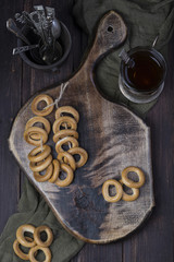 tea in a glass with a bage