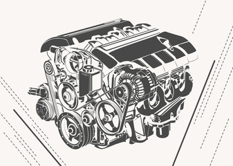 vector engine high detailed illustration - obrazy, fototapety, plakaty