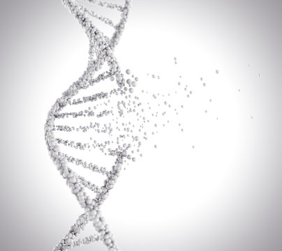 DNA Helix Break, Molecule Or Atom, Abstract Atom Or Molecule Structure For Science Or Medical Background.