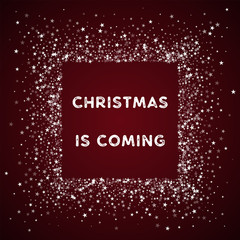 Christmas is coming greeting card. Amazing falling stars background. Amazing falling stars on red background.superb vector illustration.