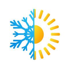 hot sun and frost snowflake business logo, stock vector illustration