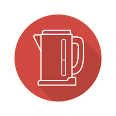 Electric kettle flat linear long shadow icon