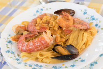 Tasty noodles with seafood