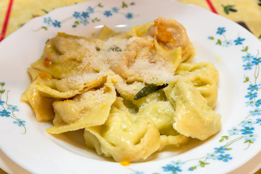 Ravioli filled with pumpkin and sage