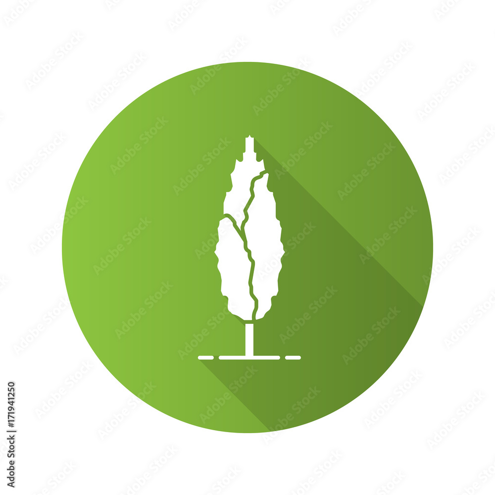 Poster poplar tree flat design long shadow glyph icon