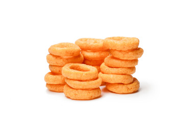 Crispy  fried onion rings isolated on white