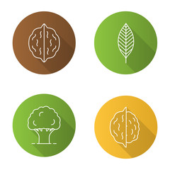 Forestry flat linear long shadow icons set