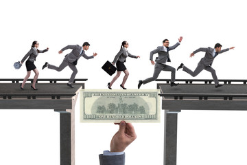 Financial concept crossing dollar bridge