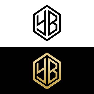 initial letters logo yb black and gold monogram hexagon shape vector