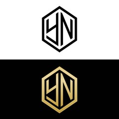 initial letters logo yn black and gold monogram hexagon shape vector - obrazy, fototapety, plakaty