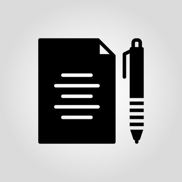 Paper and pen flat vector icon, application or document concept icon, notebook and ball pen.