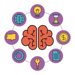 human brain creativity network innovation icons vector illustration