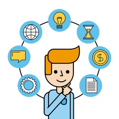 man creativity think work money global message vector illustration