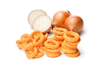 Crispy  fried onion rings isolated on white