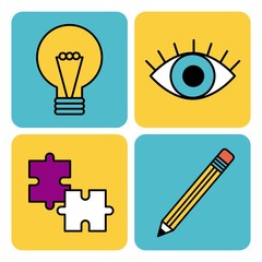 set of icons ideas creativity think knowledge vector illustration
