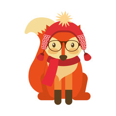 forest fox hipster with hat glasses vector illustration