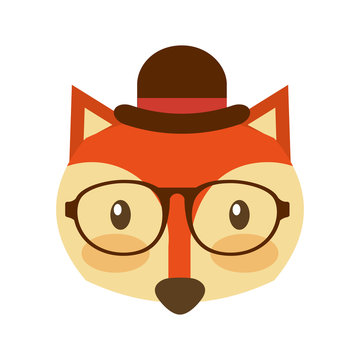forest fox hipster with hat glasses vector illustration