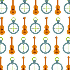 camping guitar and compass equipment seamless pattern image vector illustration