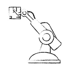 factory robot arm with cardboard box industry icon image vector illustration design