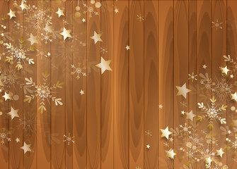 Wooden background decorated with golden stars