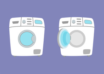 Washing machine with open and closed door in flat style. Vector illustration.