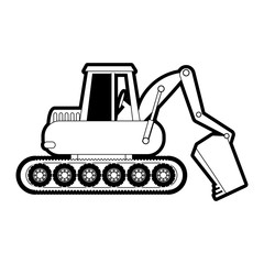 flat line monocromatic excavator over white background vector illustration