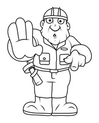 Cartoon Surprised Engineer Character - vector clip-art illustration