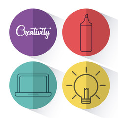 creativity process related icons over colorful circles and white background vector illustration