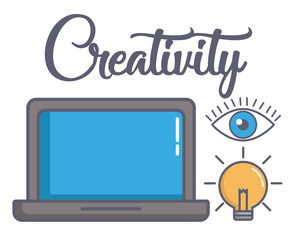 computer eye and bulb light icon over white background colorful design vector illustration