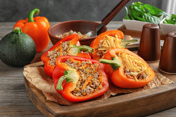 Quinoa stuffed peppers on kitchen table