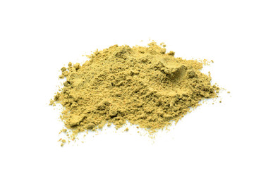 Heap of hemp protein, isolated on white