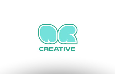 pastel green alphabet letter qr q r combination joint logo comany icon