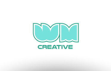pastel green alphabet letter wm w m combination joint logo comany icon