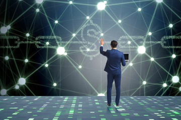 Businessman in blockchain cryptocurrency concept